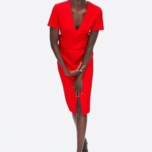 NWT Zara Pencil Red Dress with red belt